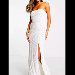 NWT - Lace & Beads Bridal Embellished Bandeau Maxi Dress - Size UK 10 / US Small